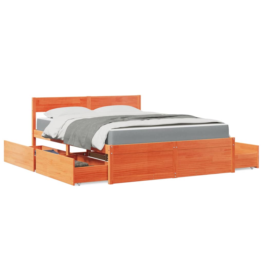 Letto Cassetti e Materasso Cera 160x200cm Legno Massello Pino | homemem39