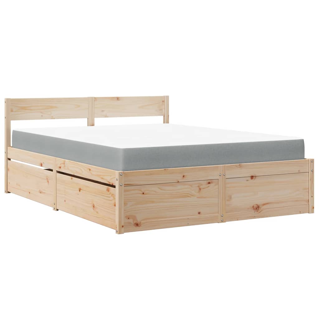 Letto con Cassetti e Materasso 140x200 cm Legno Massello Pino | homemem39