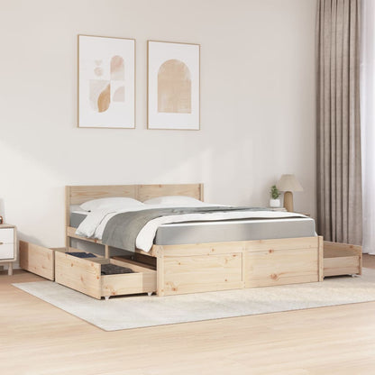 Letto con Cassetti e Materasso 140x200 cm Legno Massello Pino | homemem39