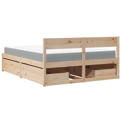 Letto con Cassetti e Materasso 140x200 cm Legno Massello Pino | homemem39