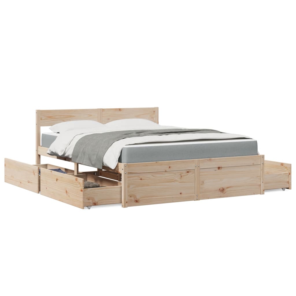 Letto con Cassetti e Materasso 140x200 cm Legno Massello Pino | homemem39