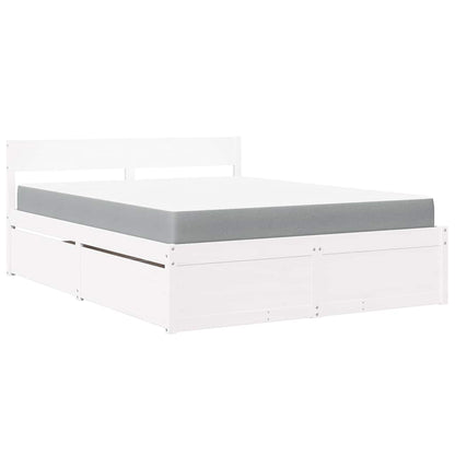 Letto Cassetti e Materasso Bianco 140x200cm Legno Massello Pino | homemem39