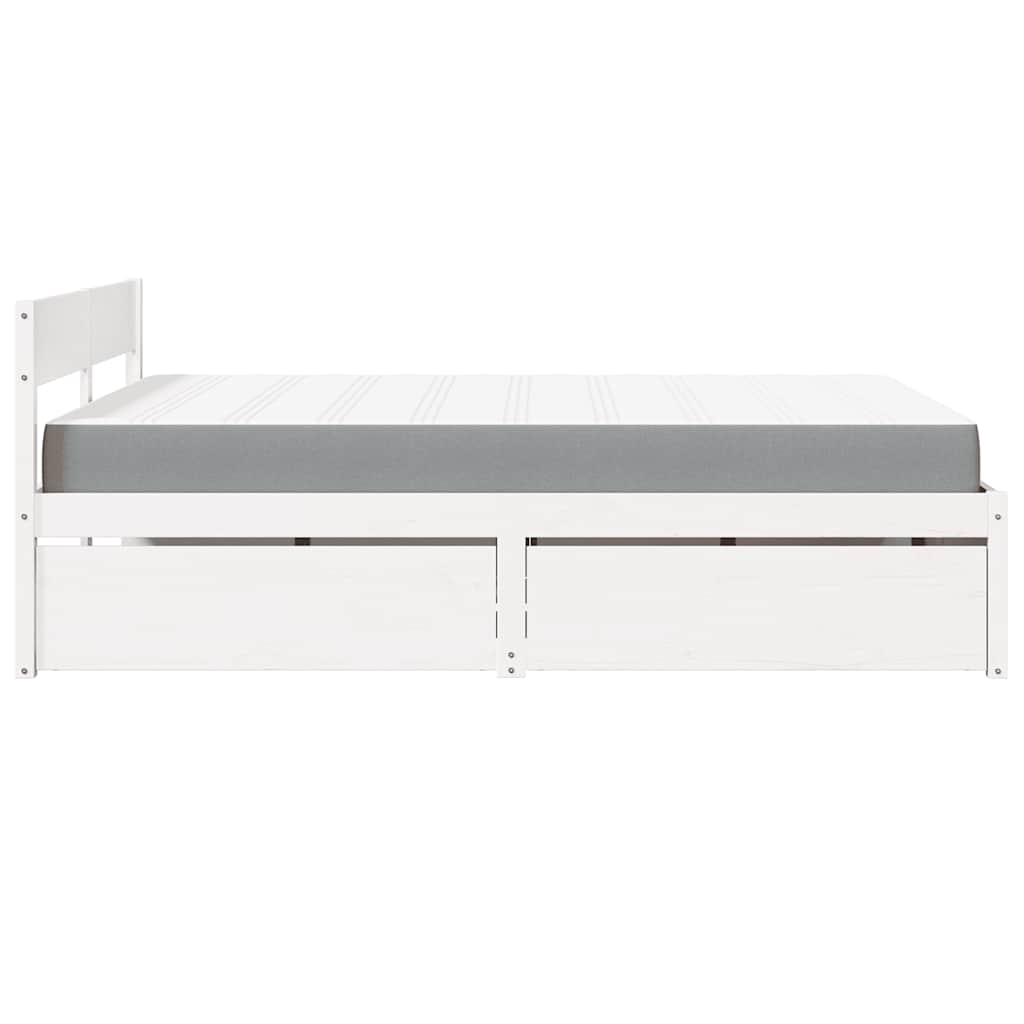 Letto Cassetti e Materasso Bianco 140x200cm Legno Massello Pino | homemem39