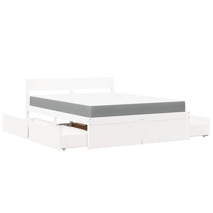 Letto Cassetti e Materasso Bianco 140x200cm Legno Massello Pino | homemem39