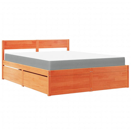 Letto Cassetti e Materasso Marrone Cera 140x200cm Massello Pino | homemem39