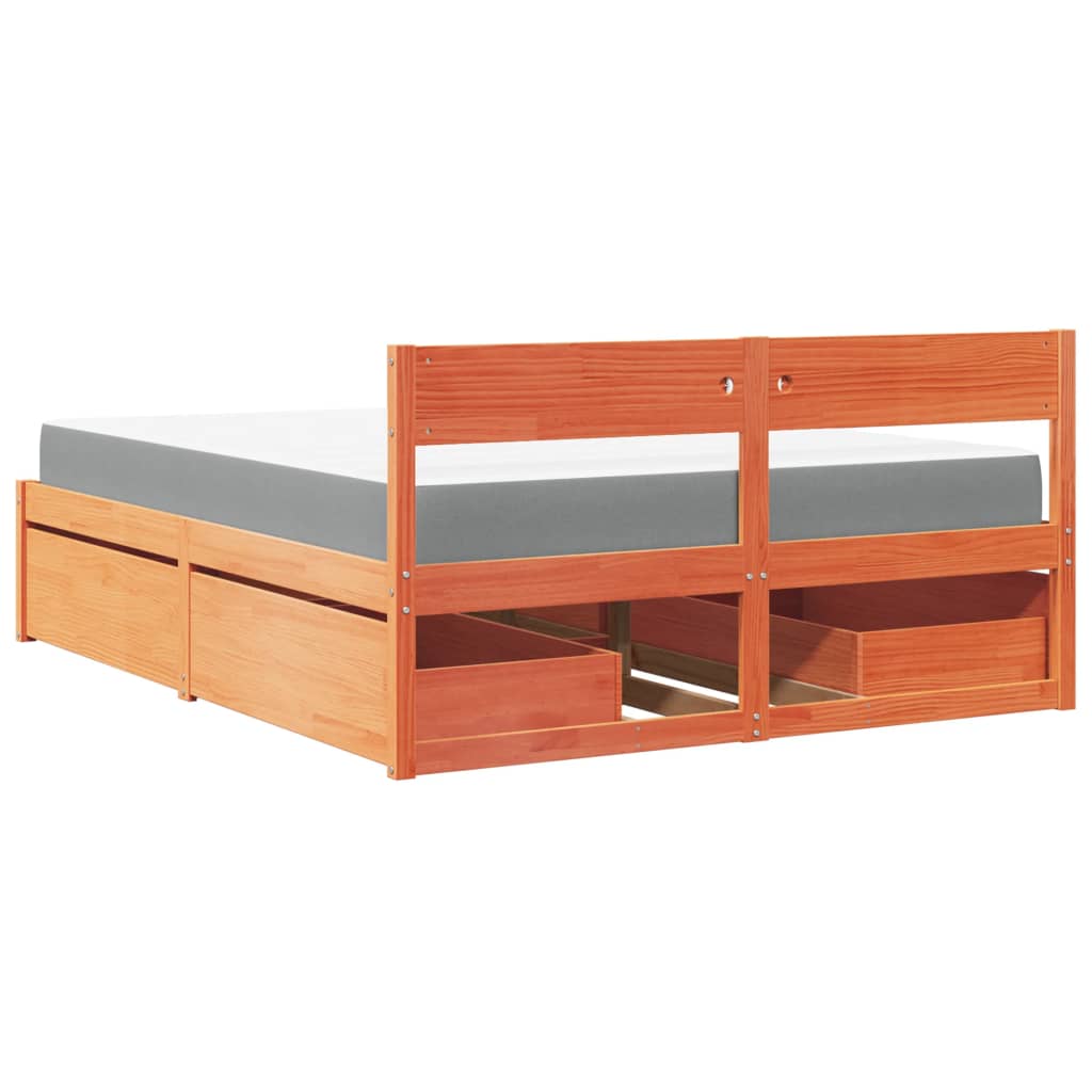Letto Cassetti e Materasso Marrone Cera 140x200cm Massello Pino | homemem39