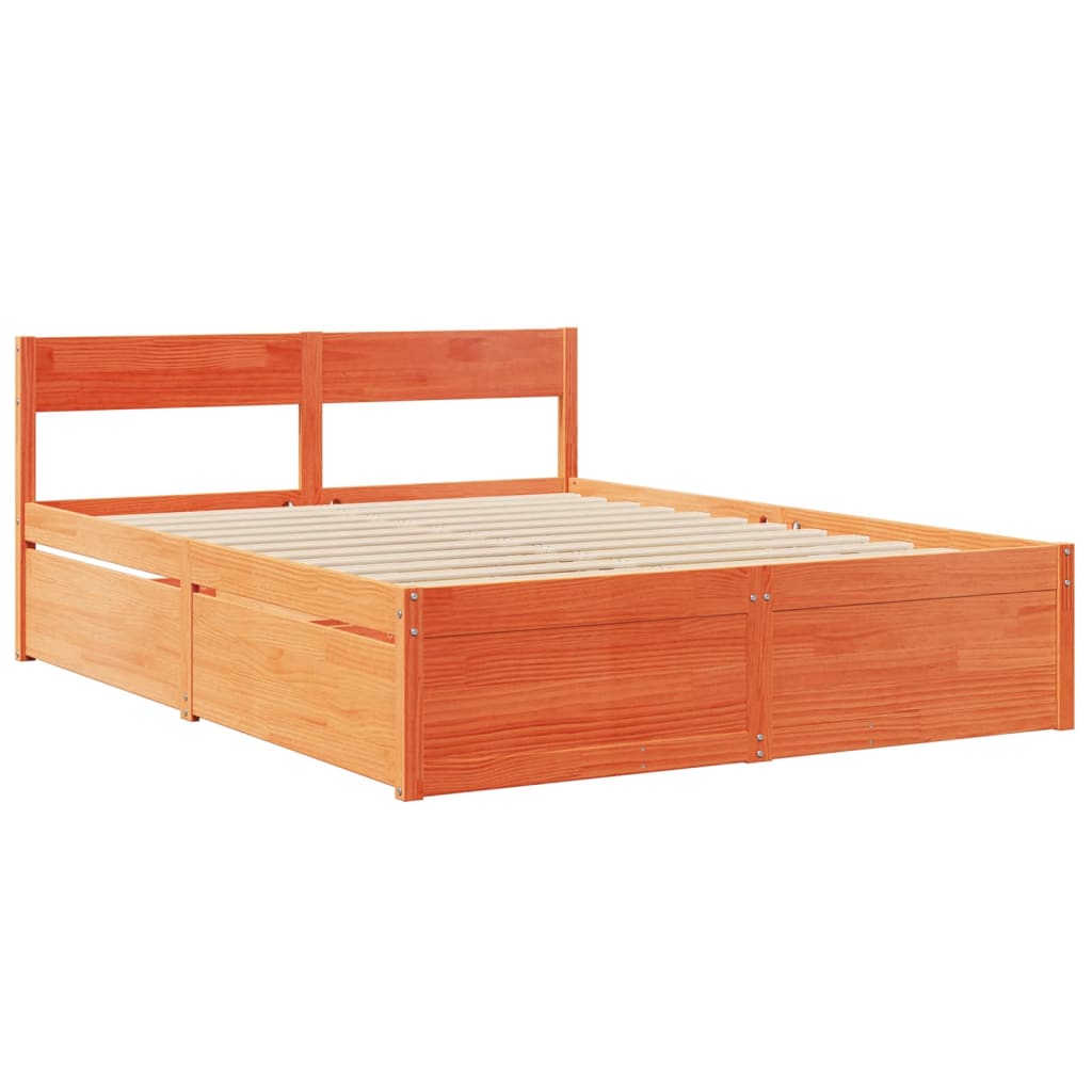 Letto Cassetti e Materasso Marrone Cera 140x200cm Massello Pino | homemem39
