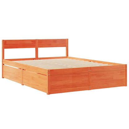 Letto Cassetti e Materasso Marrone Cera 140x200cm Massello Pino | homemem39