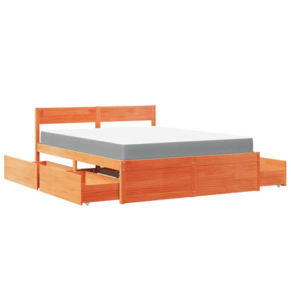 Letto Cassetti e Materasso Marrone Cera 140x200cm Massello Pino | homemem39
