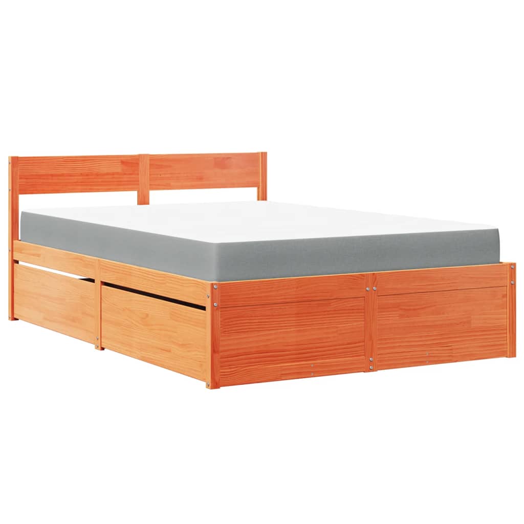 Letto Cassetti e Materasso Marrone Cera 120x200cm Massello Pino | homemem39