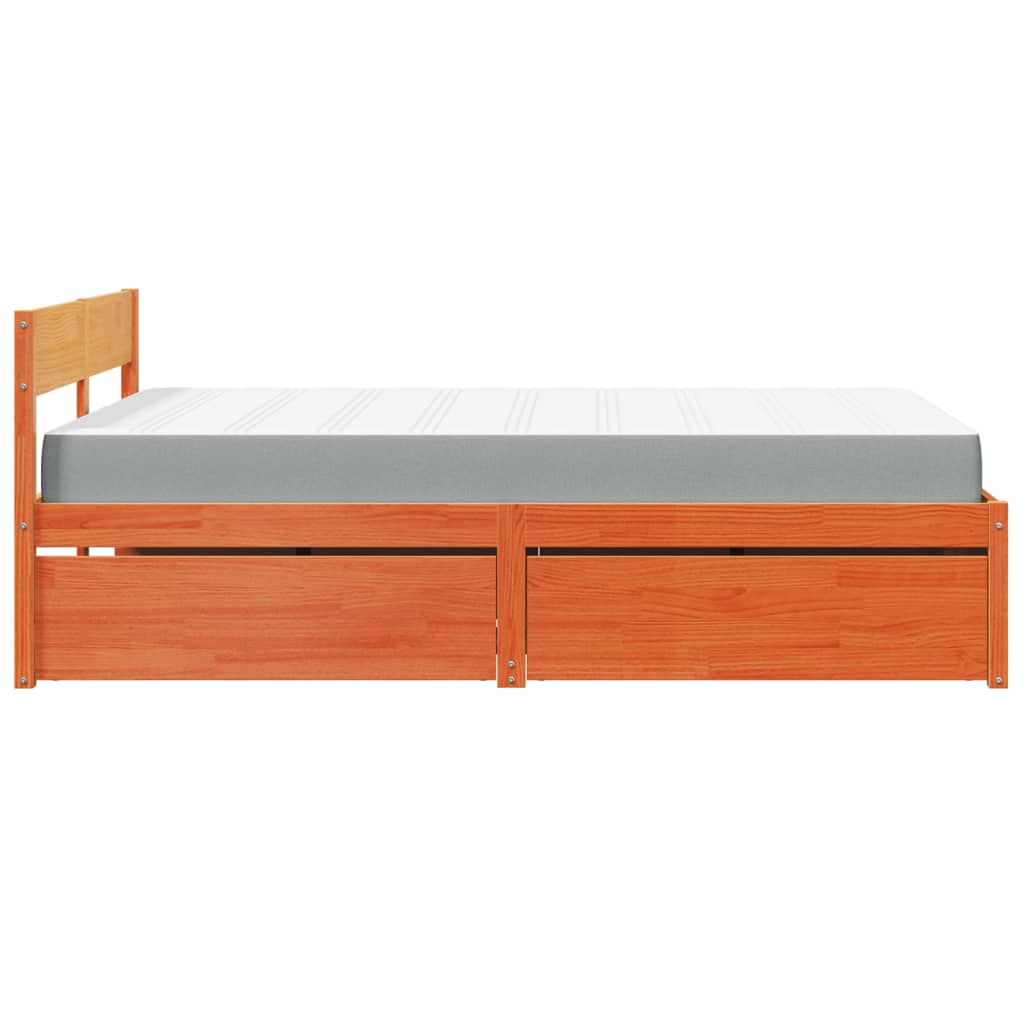 Letto Cassetti e Materasso Marrone Cera 120x200cm Massello Pino | homemem39