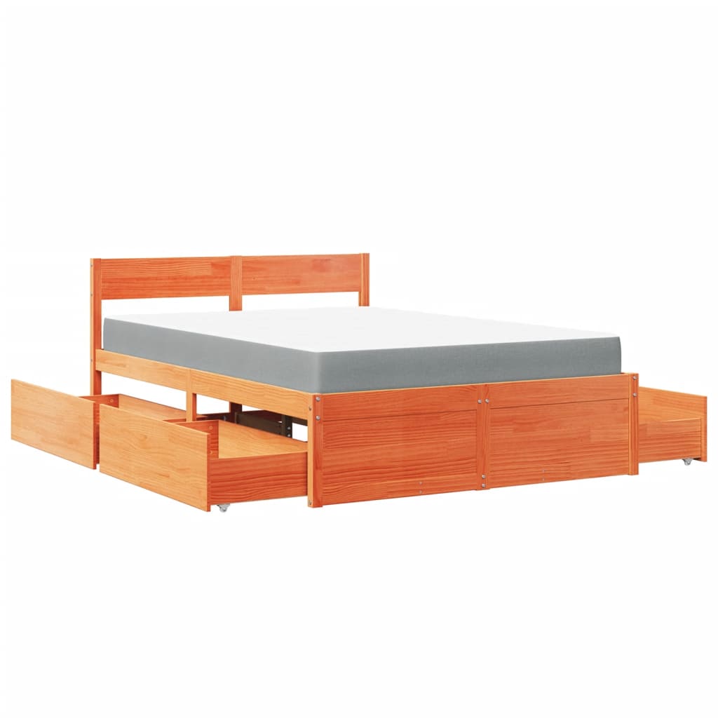 Letto Cassetti e Materasso Marrone Cera 120x200cm Massello Pino | homemem39