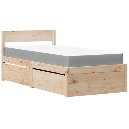 Letto con Cassetti e Materasso 90x200 cm Legno Massello di Pino - homemem39