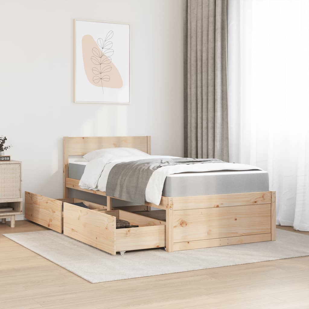 Letto con Cassetti e Materasso 90x200 cm Legno Massello di Pino - homemem39