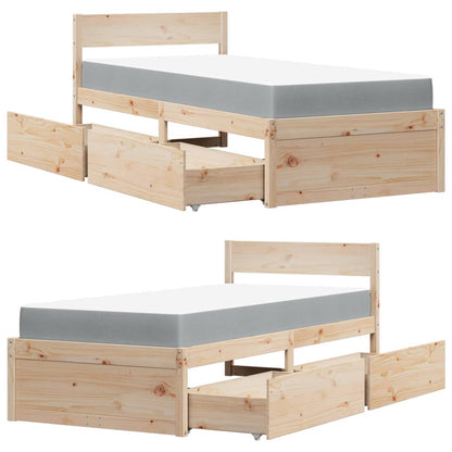 Letto con Cassetti e Materasso 90x200 cm Legno Massello di Pino - homemem39