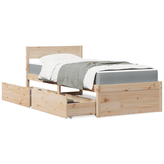 Letto con Cassetti e Materasso 90x200 cm Legno Massello di Pino - homemem39