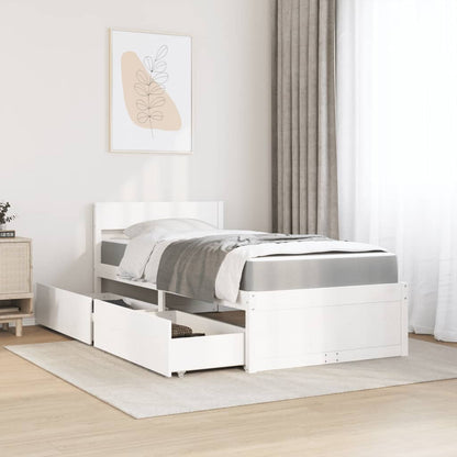Letto Cassetti e Materasso Bianco 90x200 cm Legno Massello Pino - homemem39