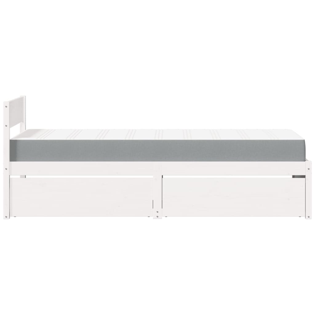 Letto Cassetti e Materasso Bianco 90x200 cm Legno Massello Pino - homemem39