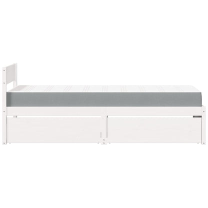 Letto Cassetti e Materasso Bianco 90x200 cm Legno Massello Pino - homemem39