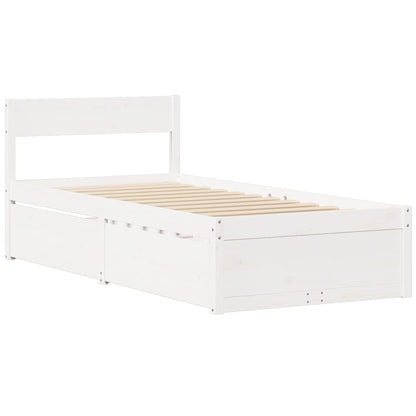 Letto Cassetti e Materasso Bianco 90x200 cm Legno Massello Pino - homemem39