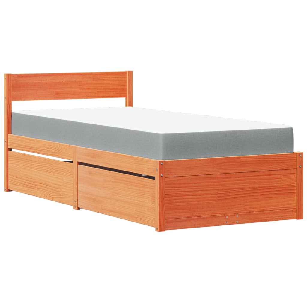 Letto Cassetti e Materasso Marrone Cera 90x200cm Massello Pino - homemem39