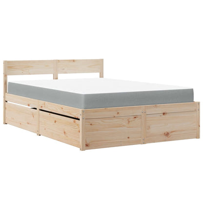Letto con Cassetti e Materasso 140x190 cm Legno Massello Pino | homemem39