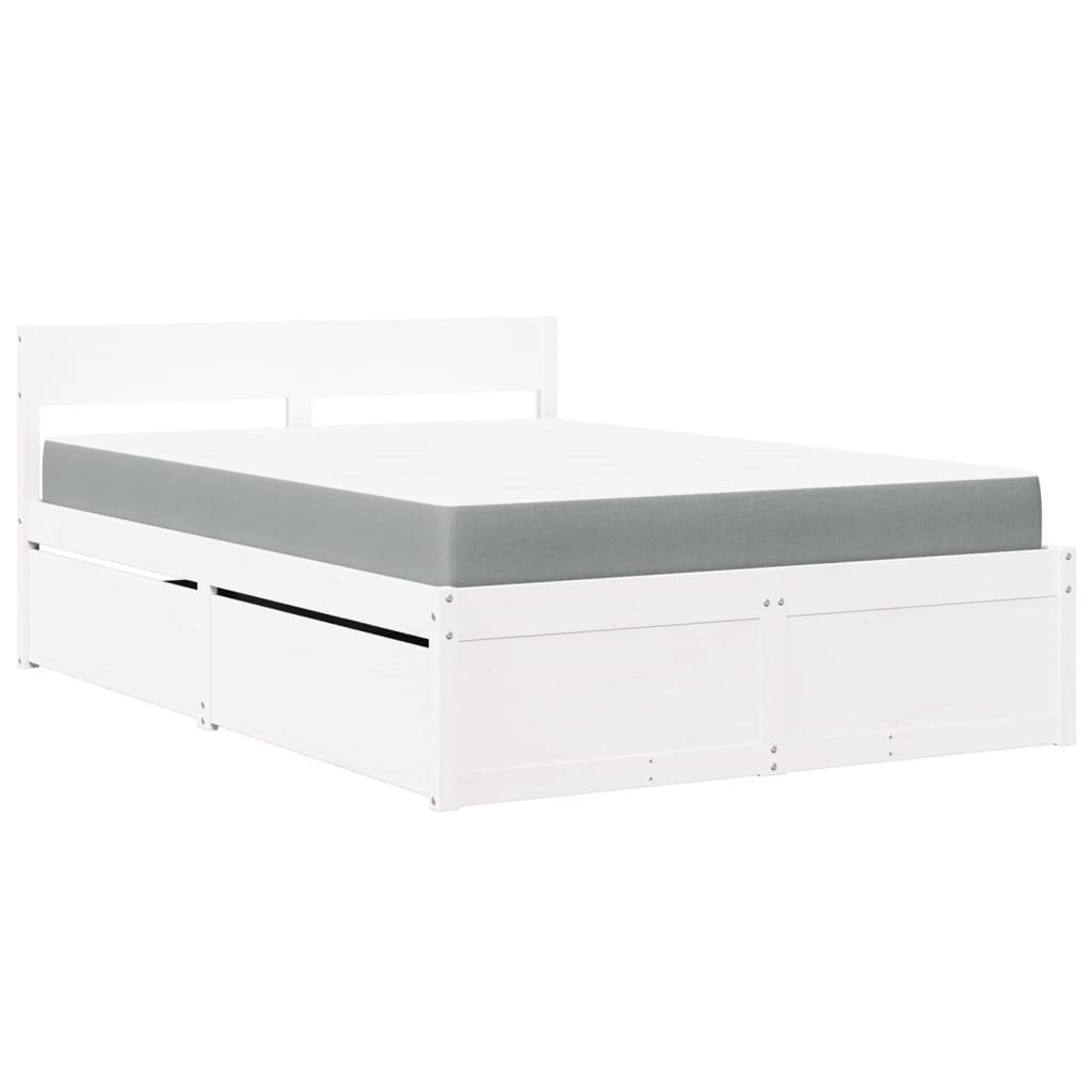 Letto Cassetti e Materasso Bianco 140x190cm Legno Massello Pino | homemem39