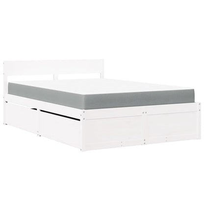 Letto Cassetti e Materasso Bianco 140x190cm Legno Massello Pino | homemem39