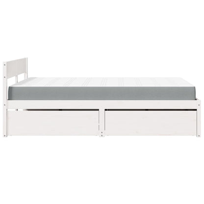 Letto Cassetti e Materasso Bianco 140x190cm Legno Massello Pino | homemem39