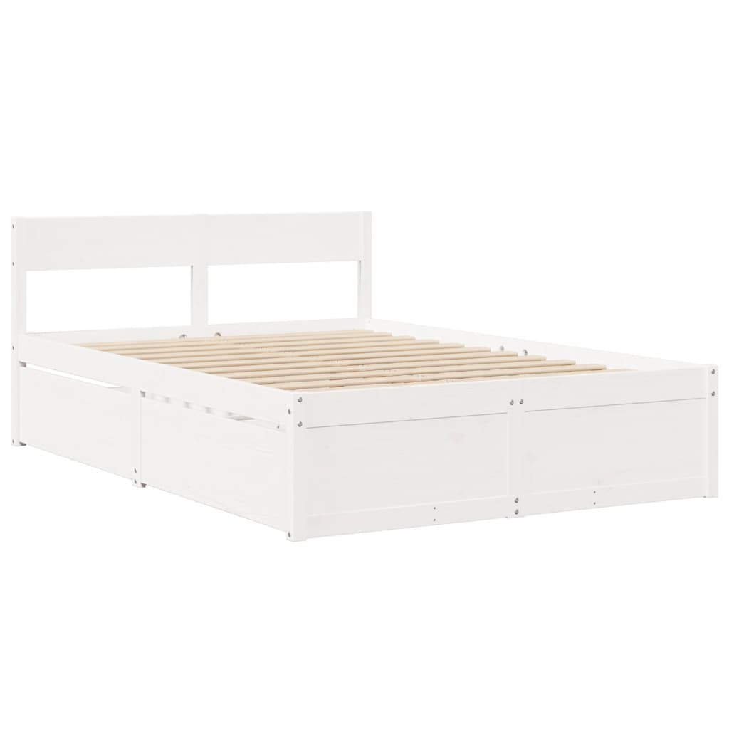 Letto Cassetti e Materasso Bianco 140x190cm Legno Massello Pino | homemem39