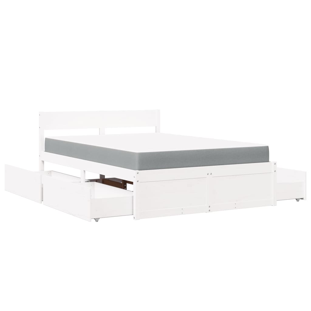 Letto Cassetti e Materasso Bianco 140x190cm Legno Massello Pino | homemem39