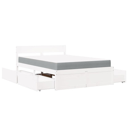 Letto Cassetti e Materasso Bianco 140x190cm Legno Massello Pino | homemem39