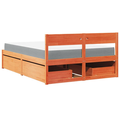 Letto Cassetti e Materasso Marrone Cera 140x190cm Massello Pino | homemem39