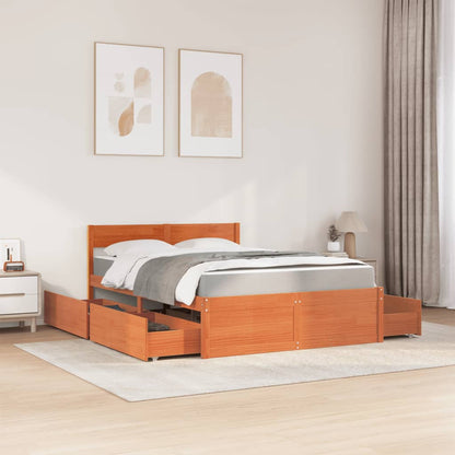 Letto Cassetti e Materasso Marrone Cera 120x190cm Massello Pino | homemem39