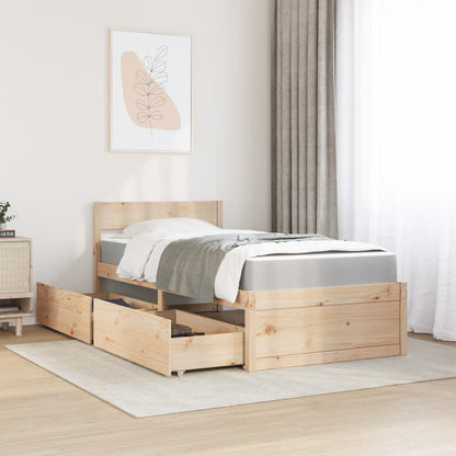 Letto con Cassetti e Materasso 90x190 cm Legno Massello di Pino - homemem39