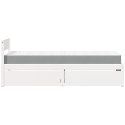 Letto Cassetti e Materasso Bianco 90x190 cm Legno Massello Pino - homemem39