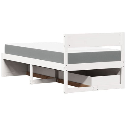 Letto Cassetti e Materasso Bianco 90x190 cm Legno Massello Pino - homemem39