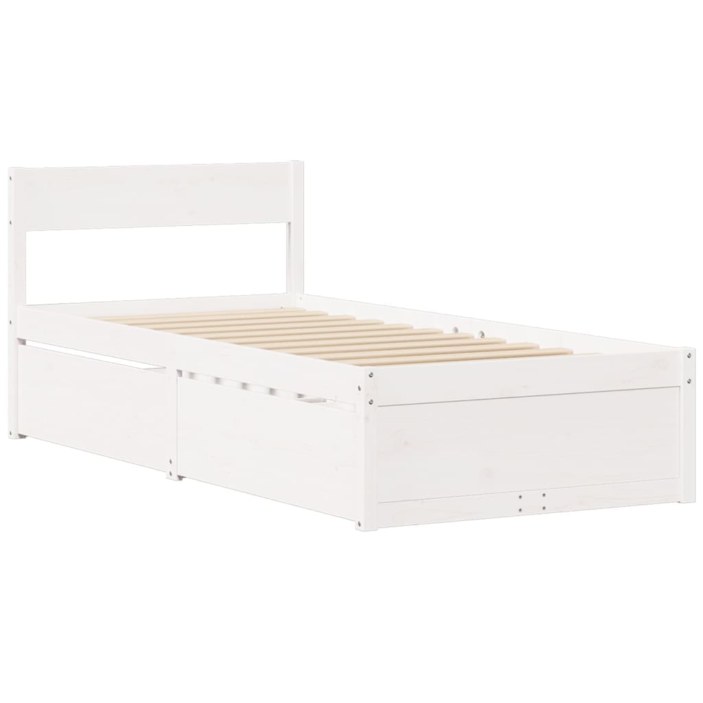 Letto Cassetti e Materasso Bianco 90x190 cm Legno Massello Pino - homemem39