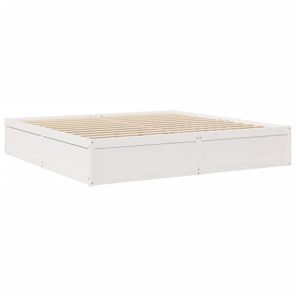Letto con Materasso Bianco 200x200 cm in Legno Massello di Pino - homemem39