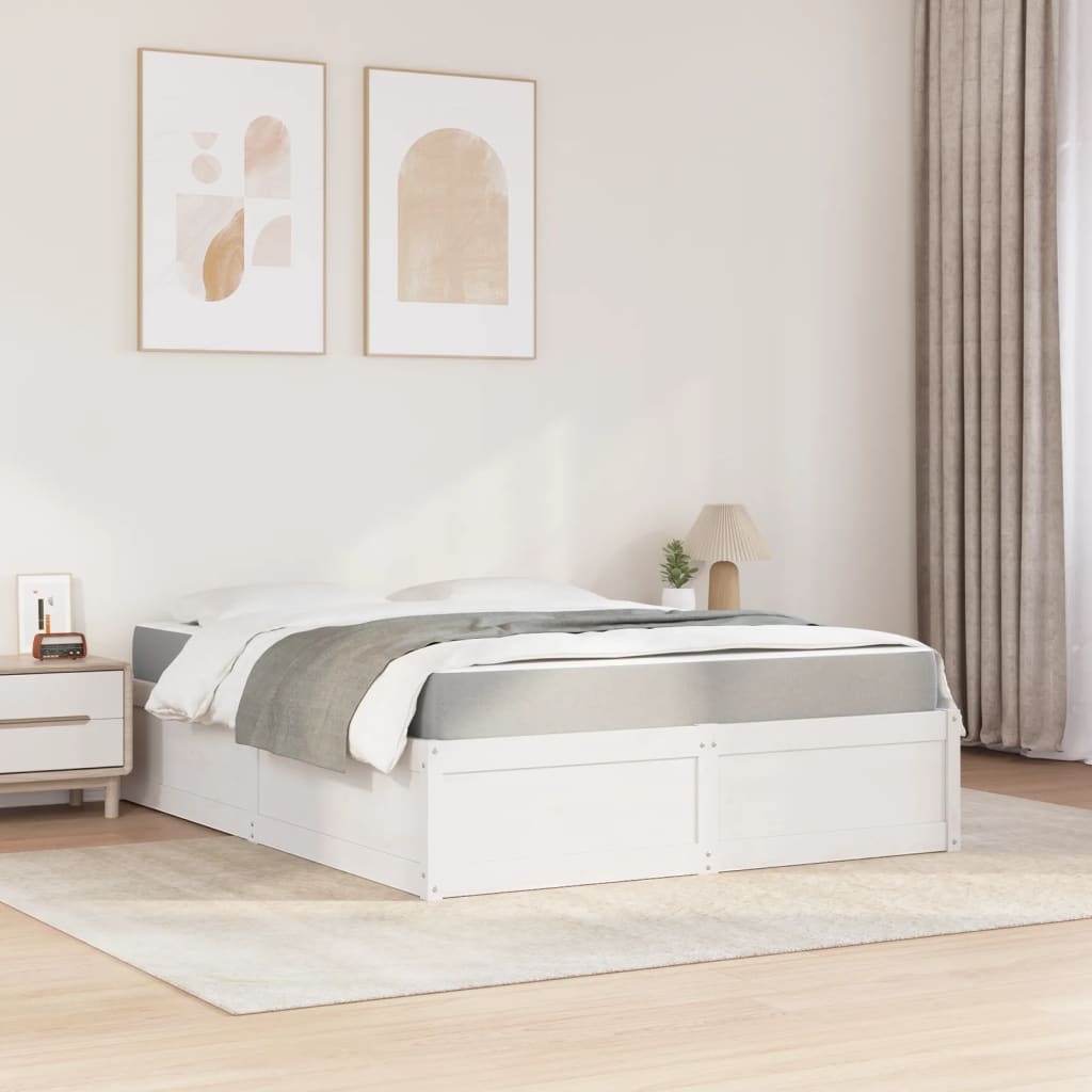 Letto con Materasso Bianco 160x200 cm in Legno Massello di Pino - homemem39