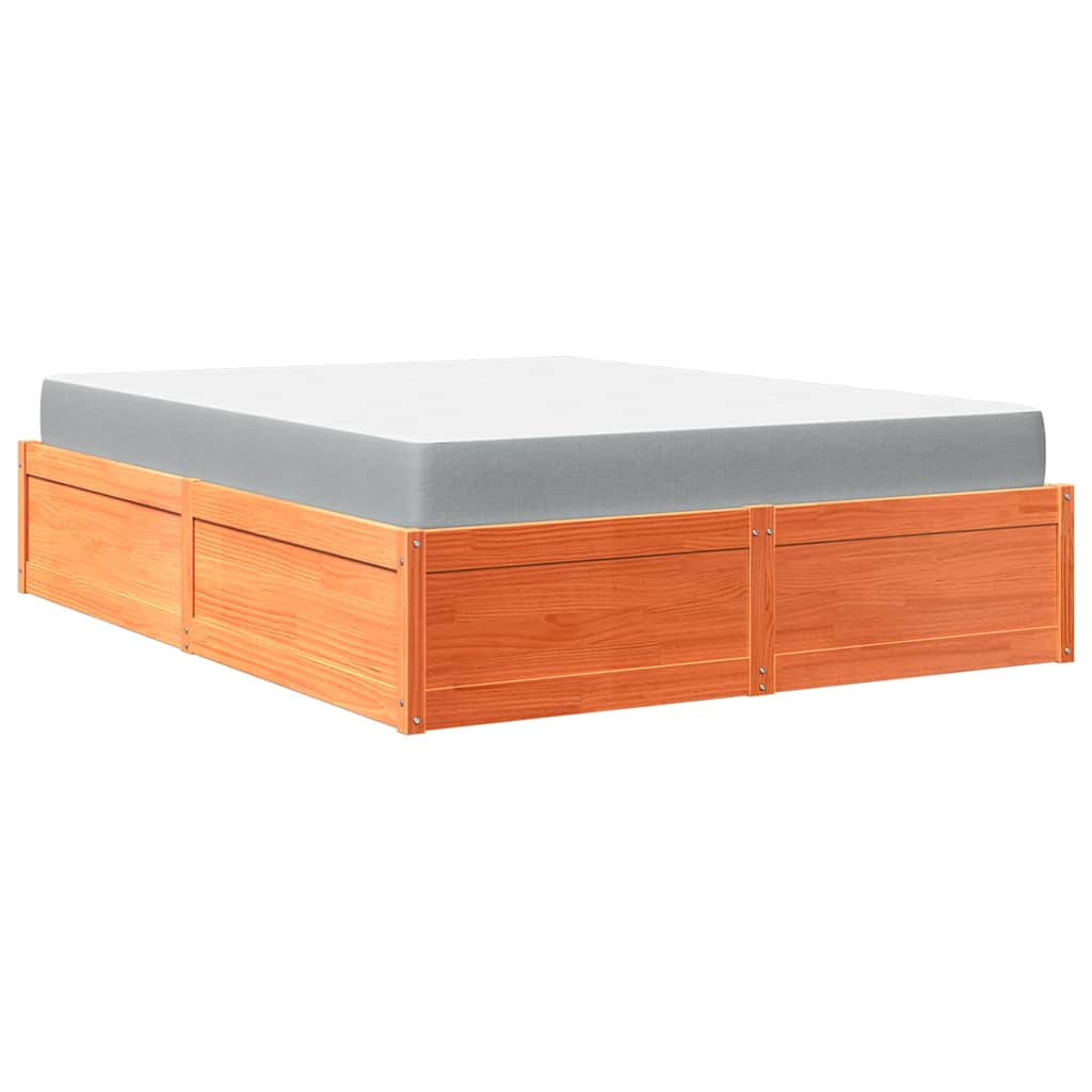 Letto con Materasso Marrone Cera 140x200cm Legno Massello Pino | homemem39