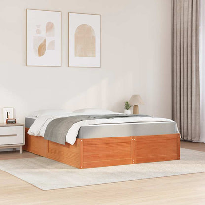 Letto con Materasso Marrone Cera 140x200cm Legno Massello Pino | homemem39
