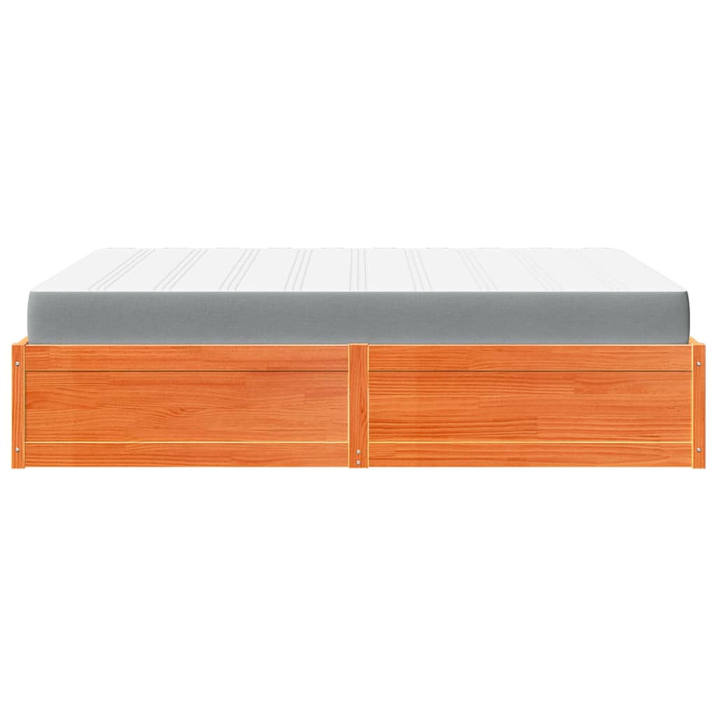 Letto con Materasso Marrone Cera 140x200cm Legno Massello Pino | homemem39