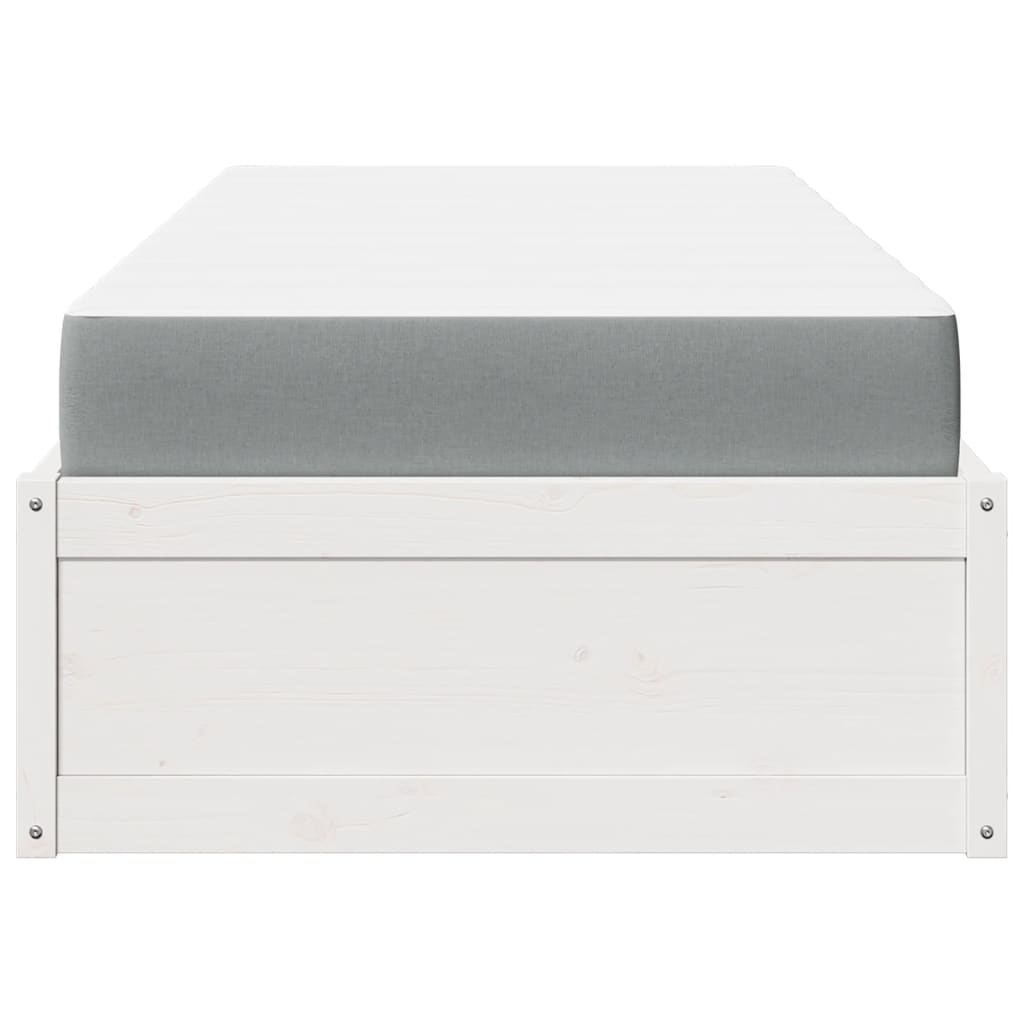 Letto con Materasso Bianco 100x200 cm in Legno Massello di Pino - homemem39