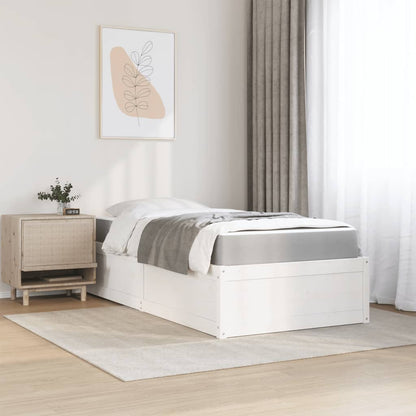 Letto con Materasso Bianco 90x200 cm in Legno Massello di Pino - homemem39