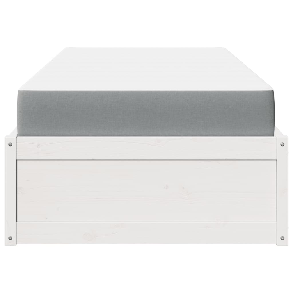 Letto con Materasso Bianco 90x200 cm in Legno Massello di Pino - homemem39