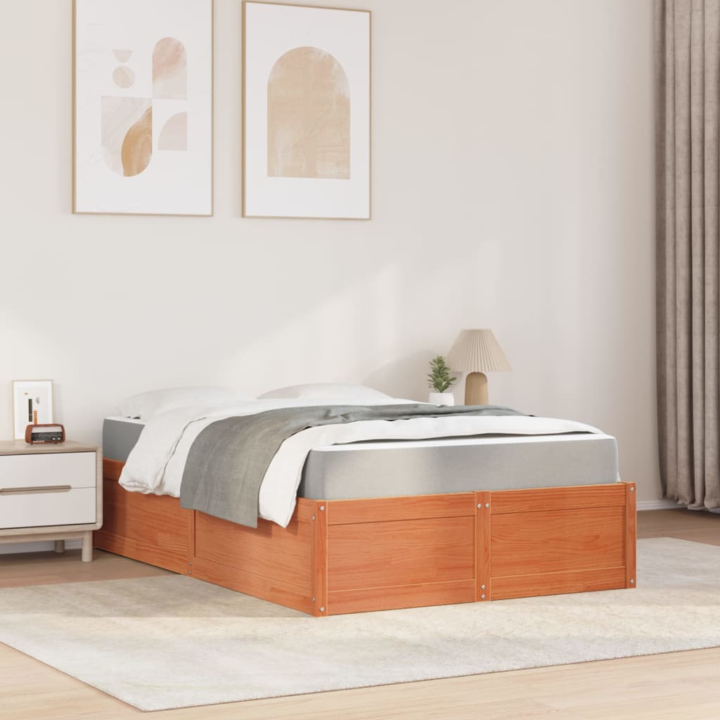 Letto con Materasso Marrone Cera 140x190cm Legno Massello Pino | homemem39