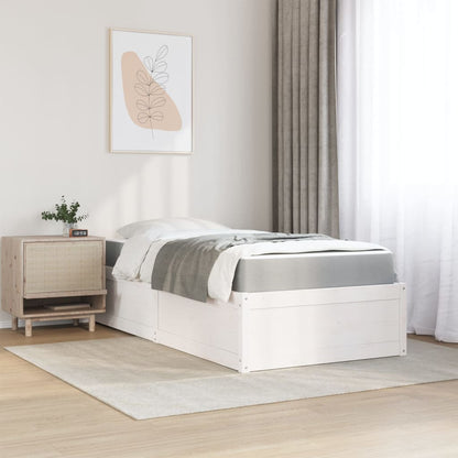 Letto con Materasso Bianco 90x190 cm in Legno Massello di Pino - homemem39