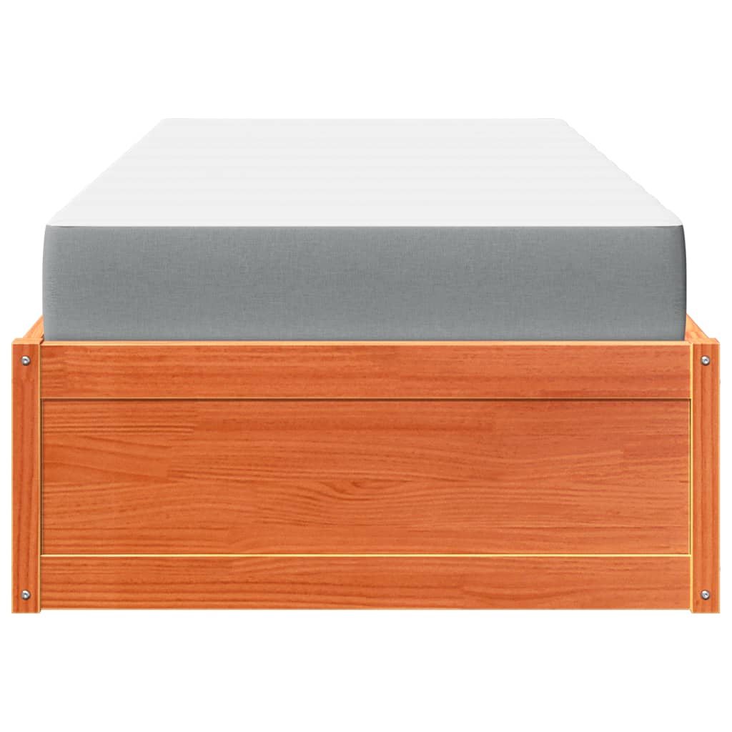 Letto con Materasso Marrone Cera 90x190cm Legno Massello Pino - homemem39