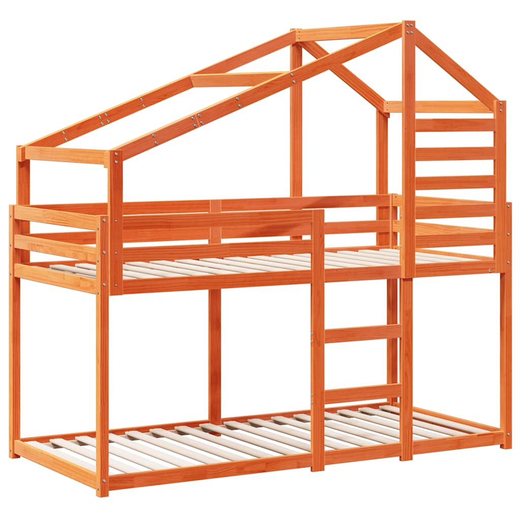 Letto a Castello con Tetto Cera 90x200 cm Legno Massello Pino | homemem39